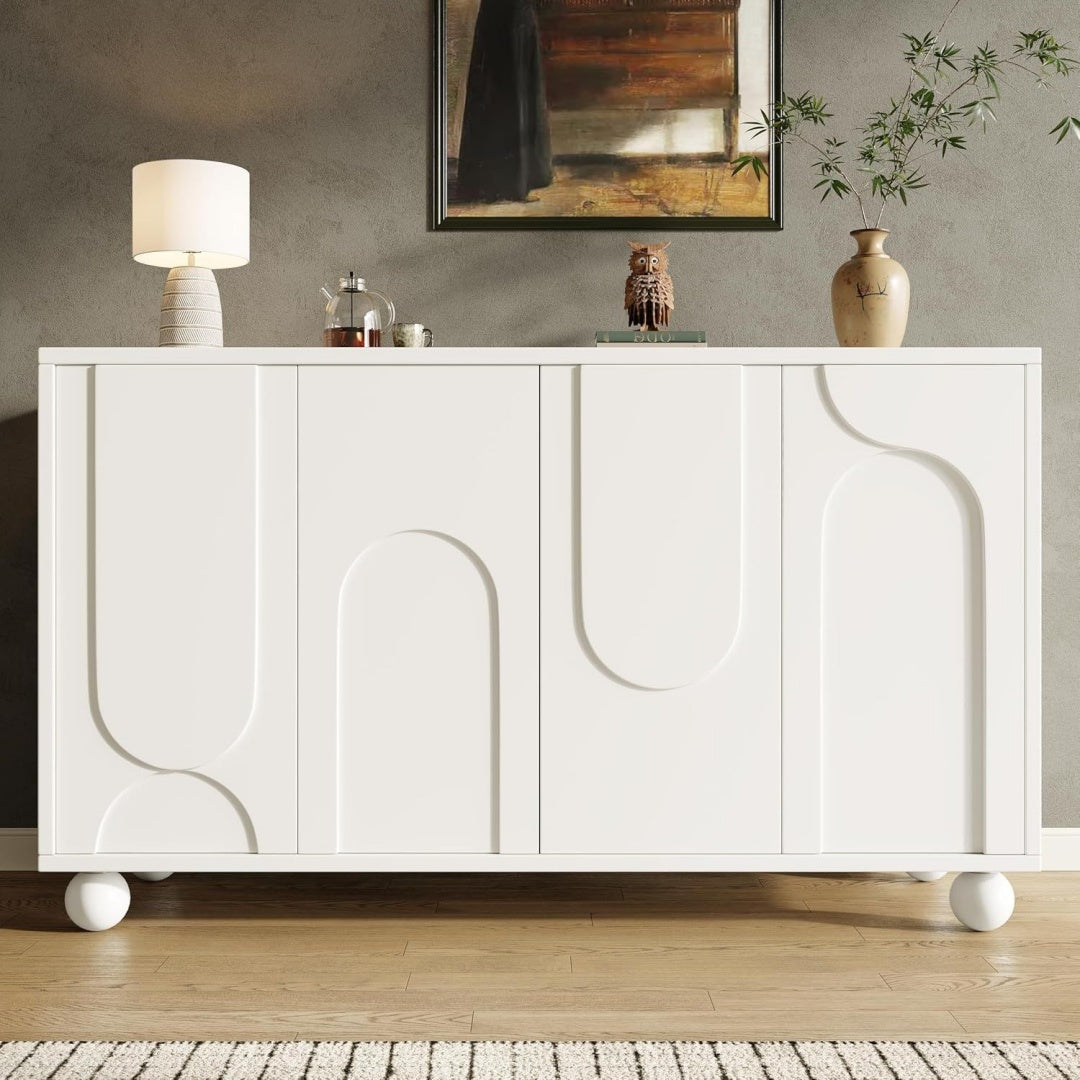Le charme du rangement avec ce buffet avec portes, avec etageres, coloris blanc