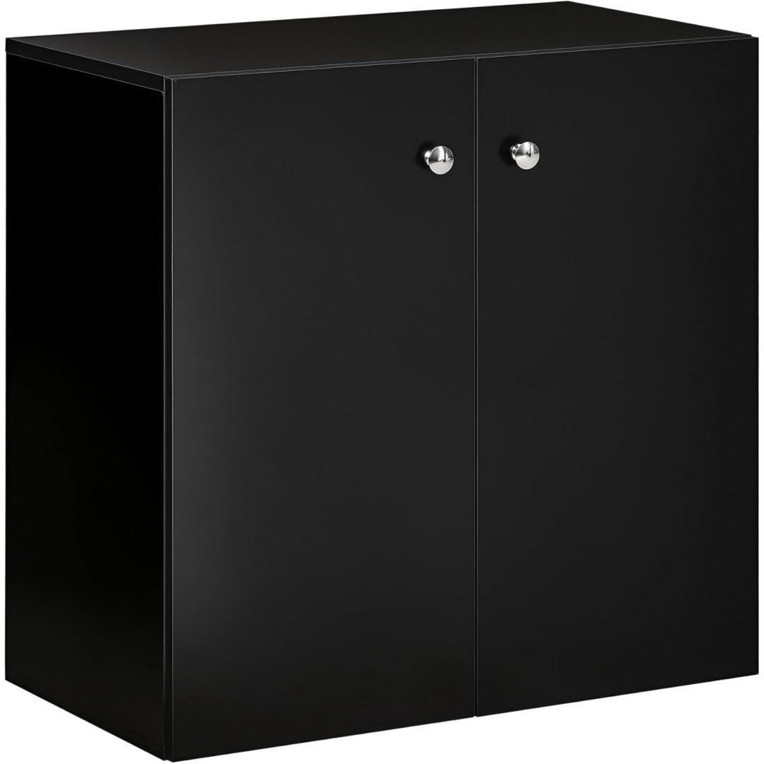 Un espace mieux organise grace a ce buffet avec etageres, a l'aspect bois, finition noir et bois naturel