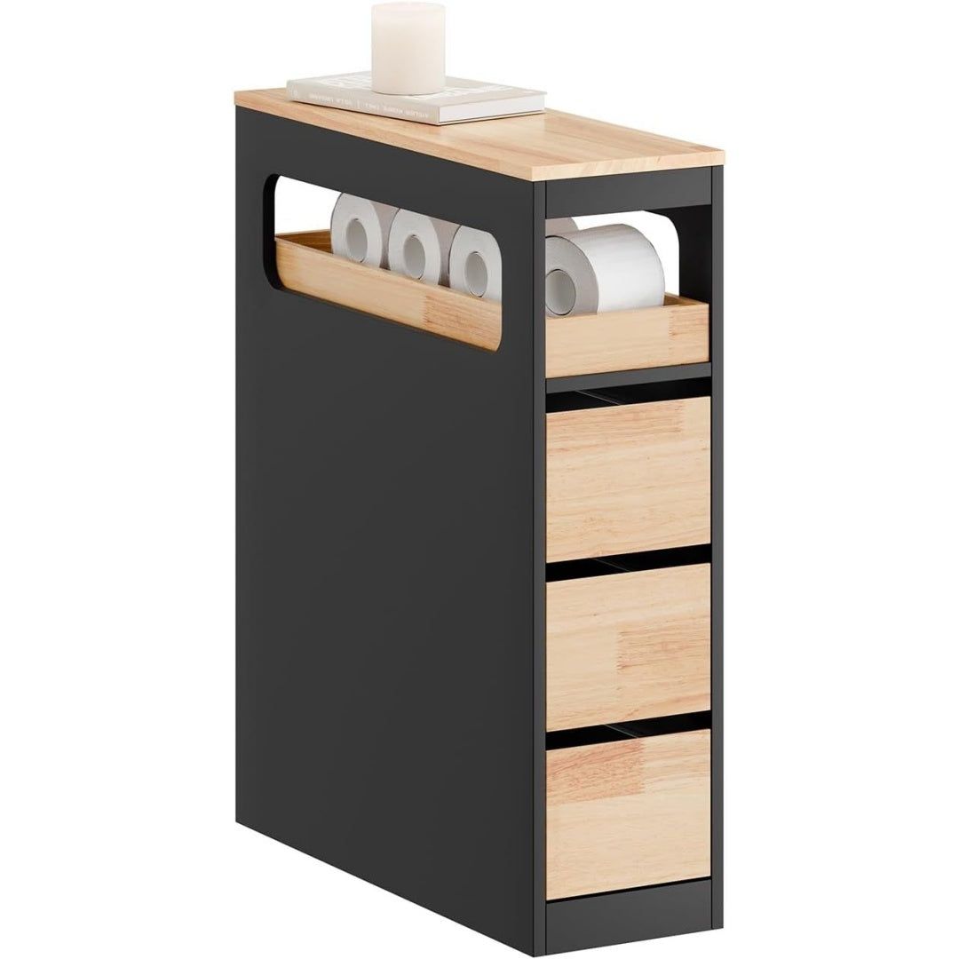 Une touche de caractere, commode avec tiroirs, avec portes dans un ton noir et bois naturel