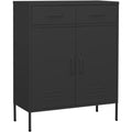 Une silhouette equilibree pour ce buffet avec tiroirs, avec portes, teinte vert et anthracite