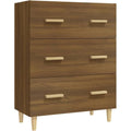 Un espace mieux organise grace a ce buffet avec tiroirs, a l'aspect bois, finition chene et marron