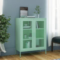 Un espace mieux organise grace a ce buffet avec portes, avec etageres, finition vert