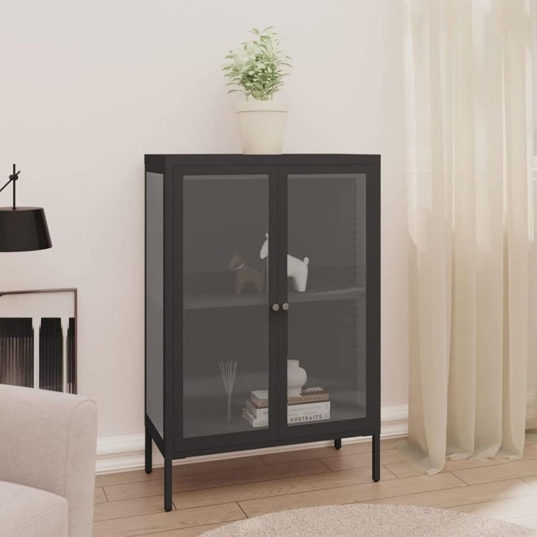 Une touche de caractere, buffet avec portes, avec etageres dans un ton gris et anthracite