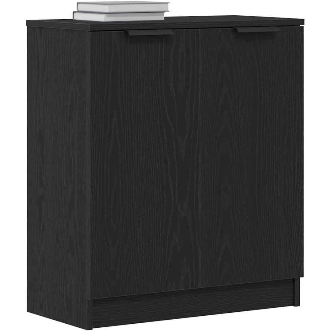 Une touche de caractere, buffet avec portes, avec etageres dans un ton noir et chene