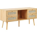 Un espace mieux organise grace a ce commode avec tiroirs, avec etageres, finition bois naturel et vert