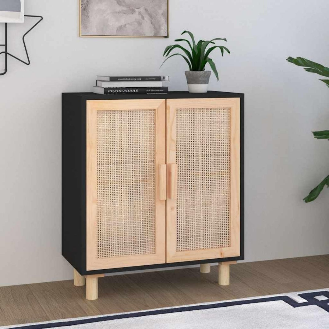 Le charme du rangement avec ce buffet avec portes, avec etageres, coloris noir et naturel