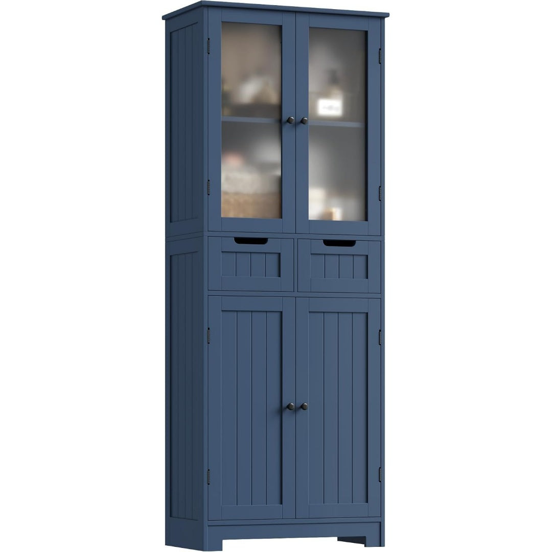 Un espace mieux organise grace a ce commode avec tiroirs, avec portes, finition blanc et gris
