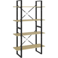 Une silhouette equilibree pour ce bibliotheque avec etageres, aux accents metalliques, teinte chene et vert