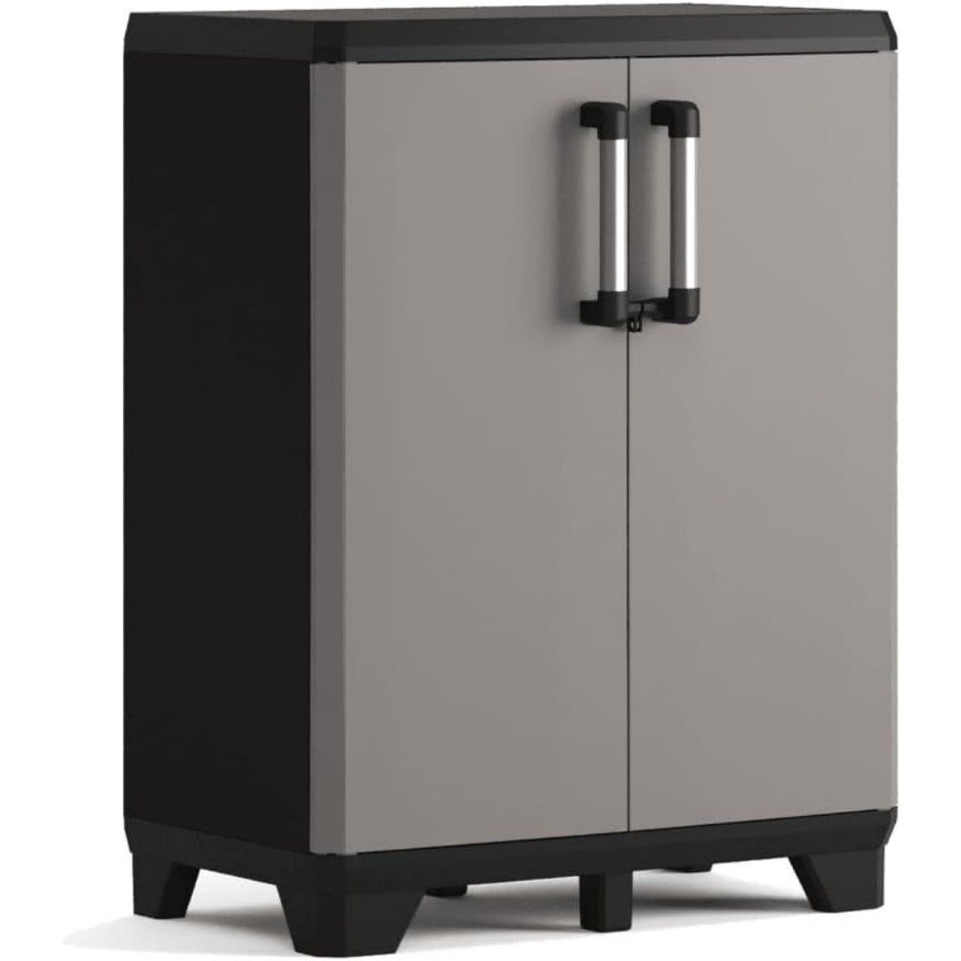 Le charme du rangement avec ce bibliotheque avec etageres, coloris noir et gris