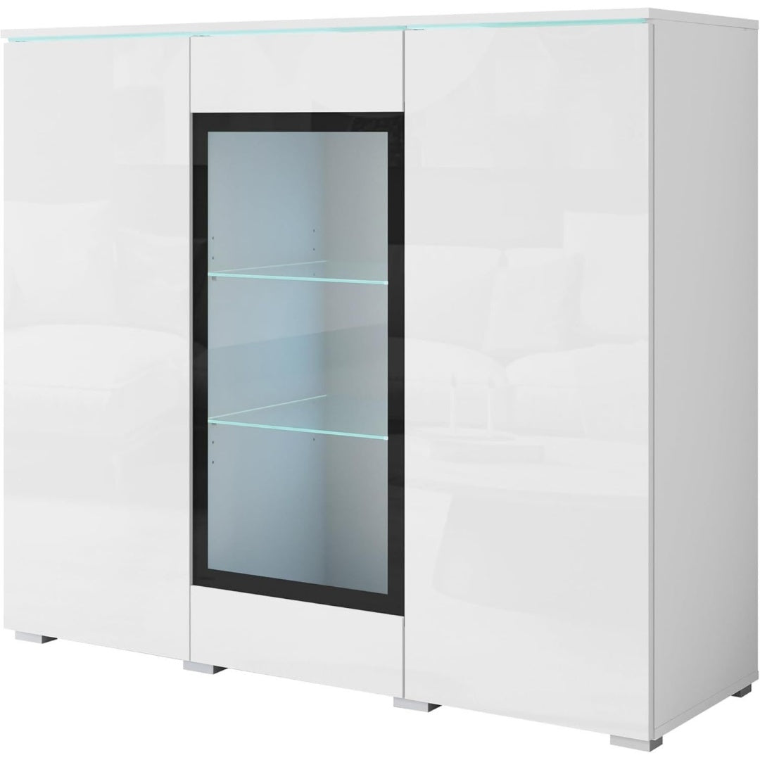 Le charme du rangement avec ce buffet avec portes, avec etageres, coloris blanc et vert