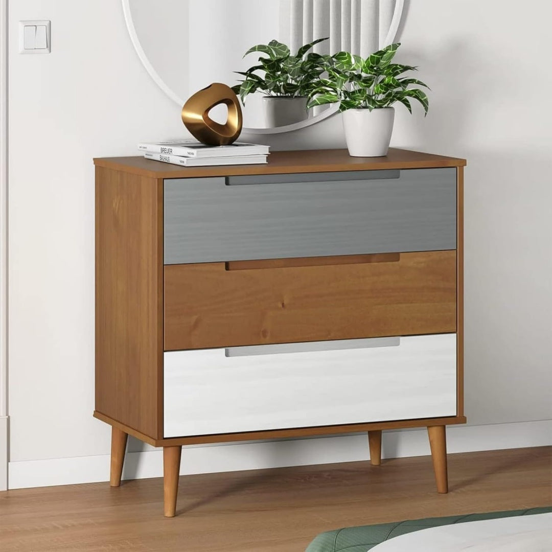 Le charme du rangement avec ce buffet avec tiroirs, a l'aspect bois, coloris marron et naturel