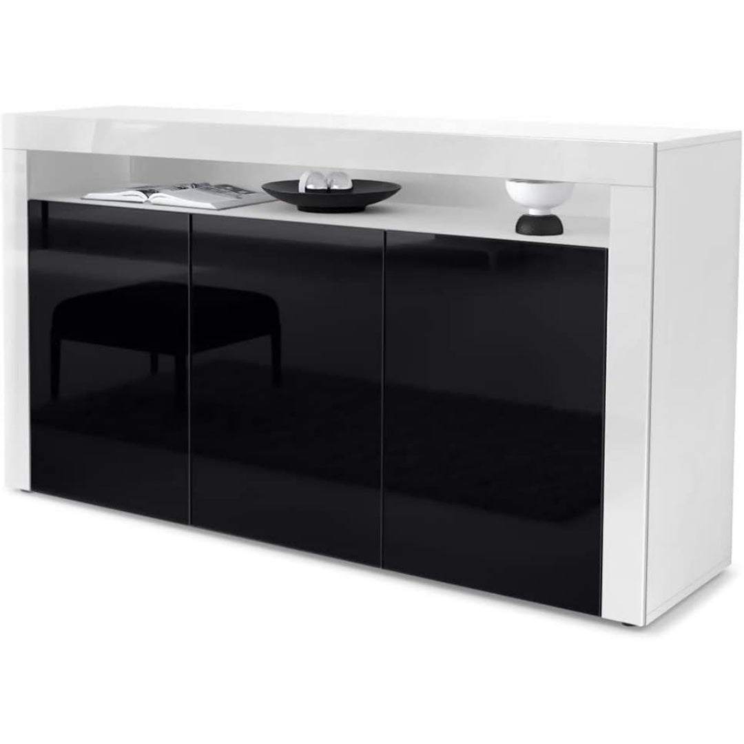 Pour un interieur harmonieux, buffet avec tiroirs, avec portes en finition blanc et noir