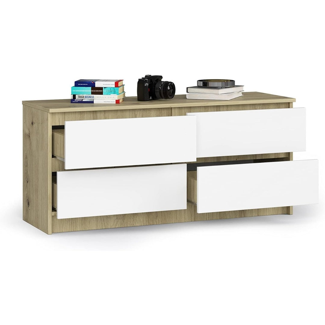 Pour un interieur harmonieux, buffet avec tiroirs, aux accents metalliques en finition blanc