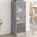 Pour un interieur harmonieux, buffet avec portes, avec elements vitres en finition gris et bois naturel