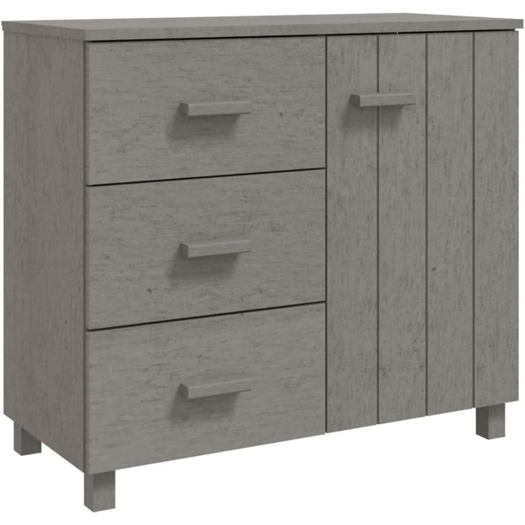Le charme du rangement avec ce buffet avec tiroirs, avec portes, coloris gris et bois naturel
