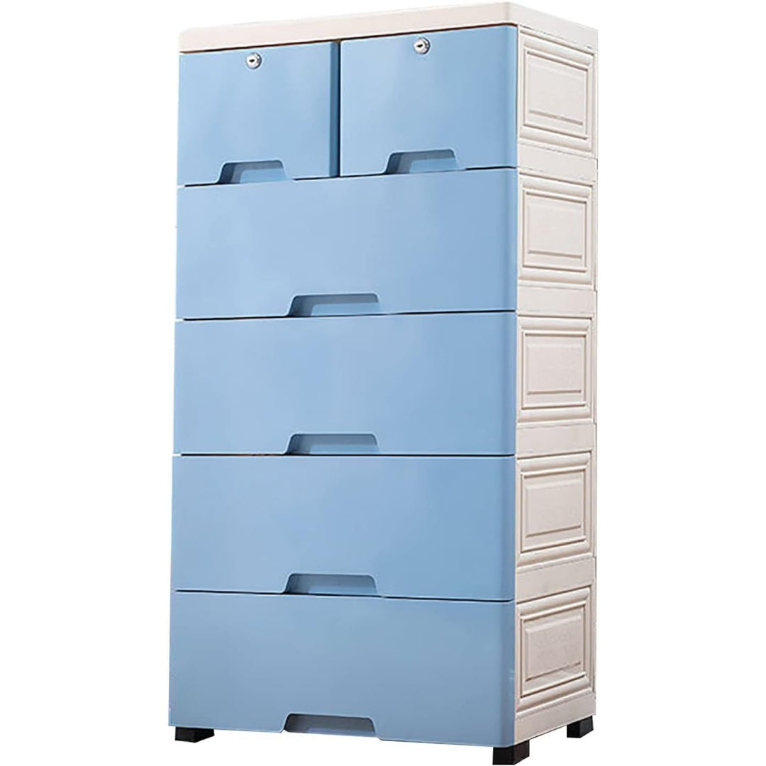 Pour un interieur harmonieux, commode avec tiroirs, aux lignes contemporaines en finition bleu
