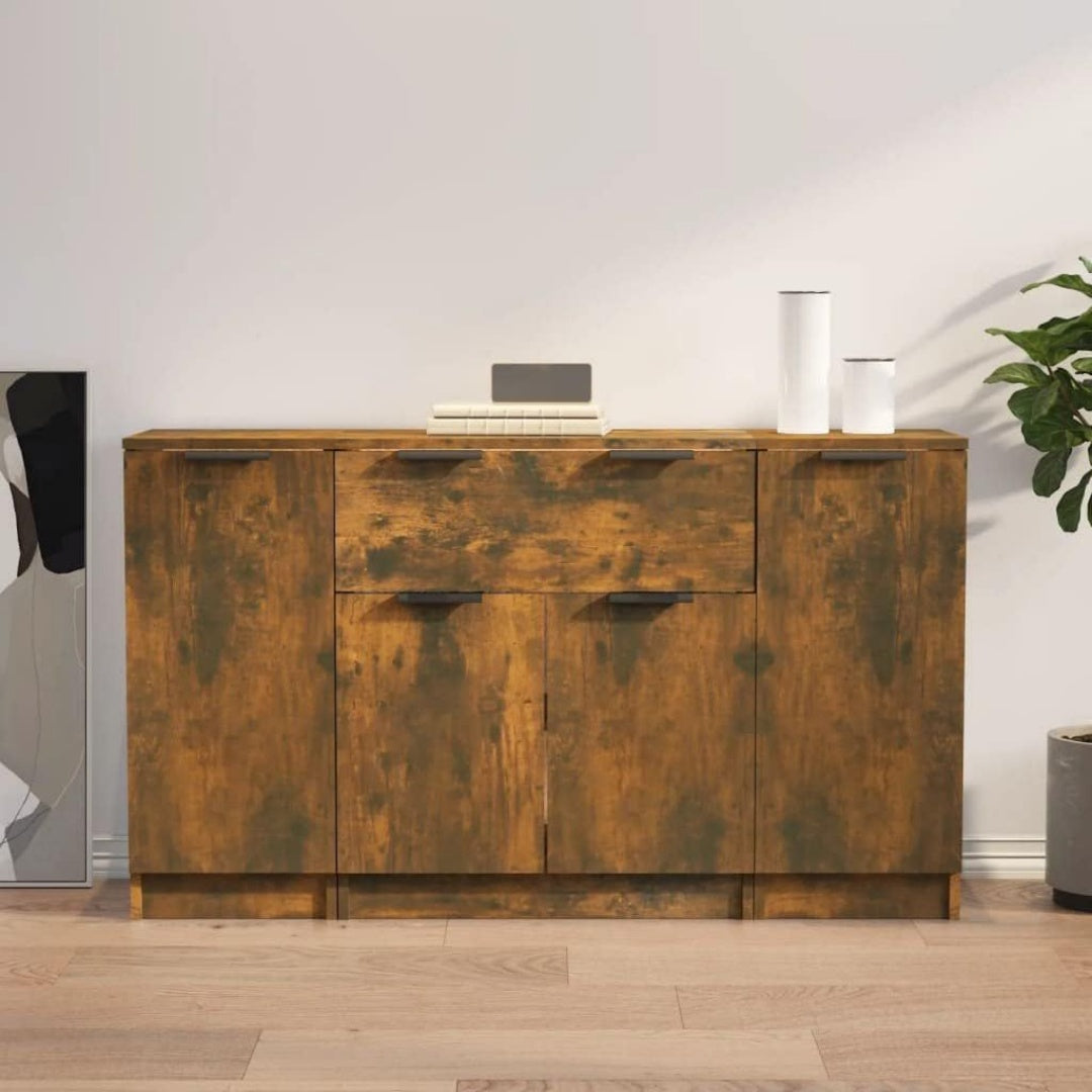 Le charme du rangement avec ce buffet avec tiroirs, avec portes, coloris chene et bois naturel
