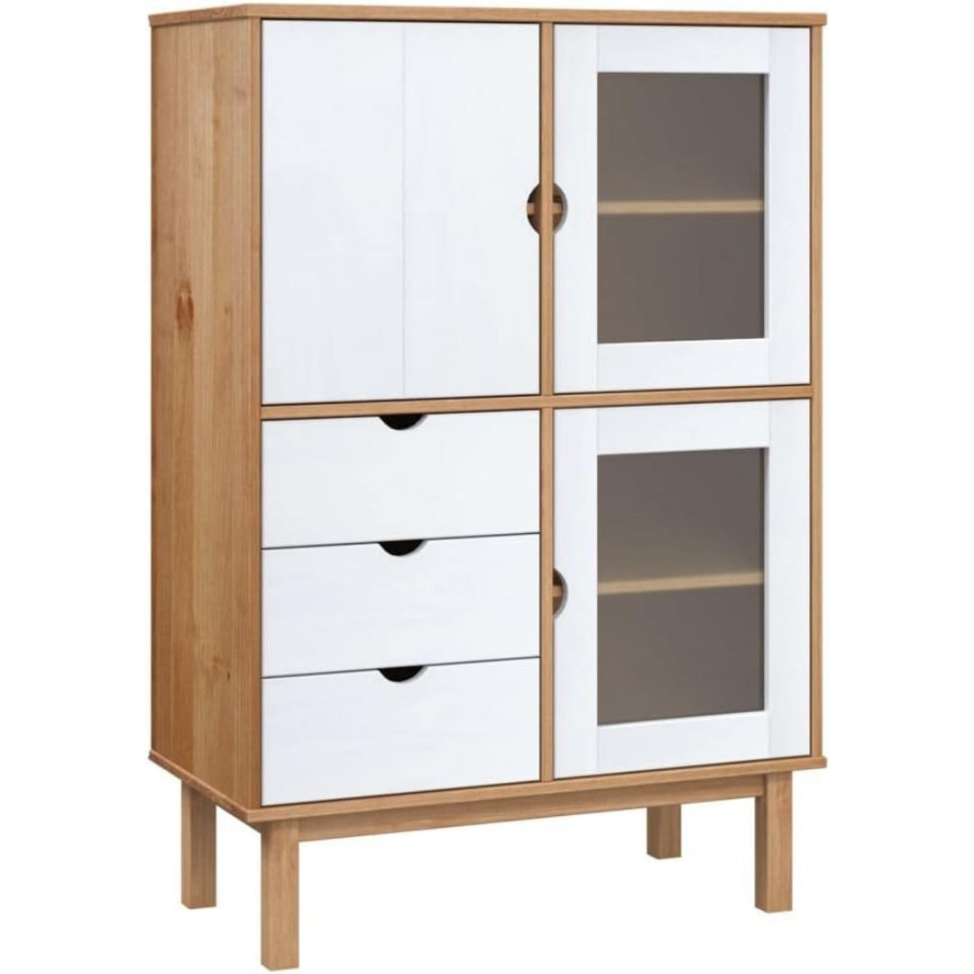 Pour un interieur harmonieux, buffet avec tiroirs, avec portes en finition blanc et marron