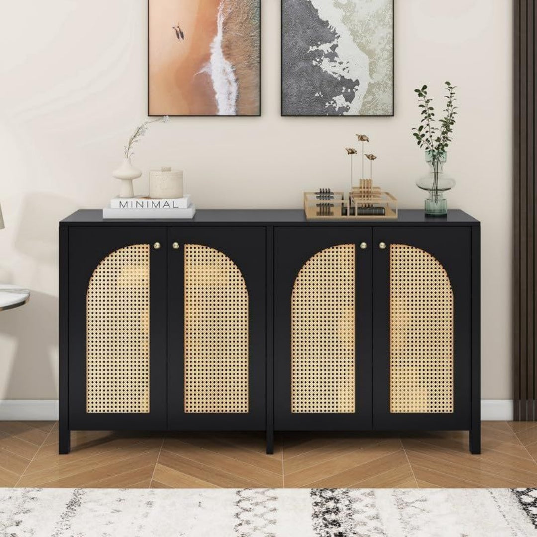 Pour un interieur harmonieux, buffet avec portes, avec etageres en finition noir