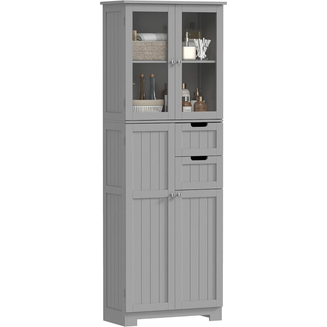 Pour un interieur harmonieux, commode avec tiroirs, avec portes en finition gris et vert