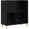 Une silhouette equilibree pour ce meuble de rangement avec portes, a l'aspect bois, teinte noir et chene
