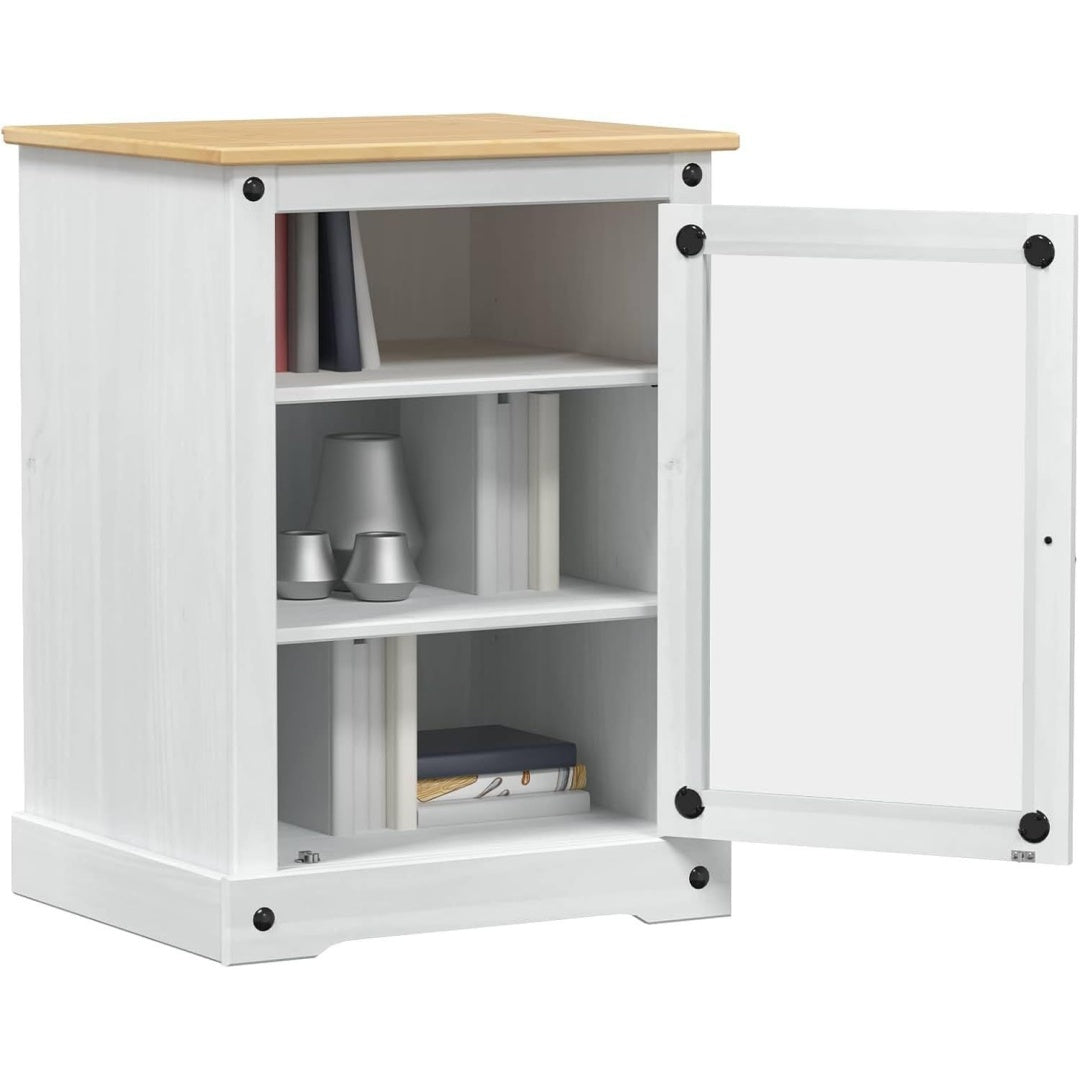 Une touche de caractere, table avec portes, avec elements vitres dans un ton blanc et naturel