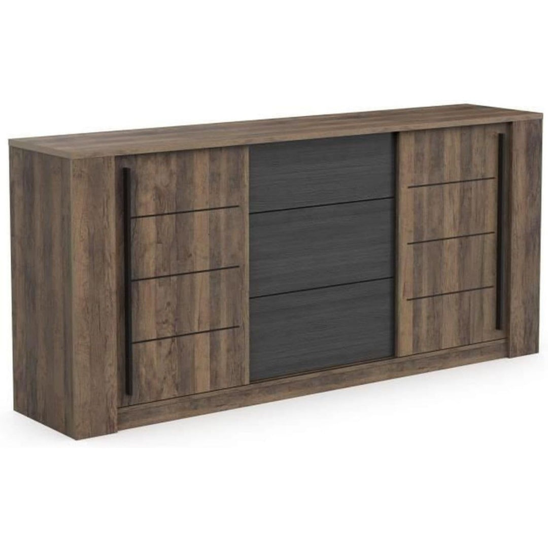Le charme du rangement avec ce buffet avec tiroirs, avec portes, coloris noir et bois naturel