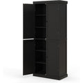 Un espace mieux organise grace a ce buffet avec portes, avec etageres, finition blanc et noir