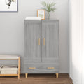 Une silhouette equilibree pour ce buffet avec tiroirs, avec portes, teinte gris et bois naturel