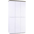 Pour un interieur harmonieux, bibliotheque avec portes, avec etageres en finition blanc et chene