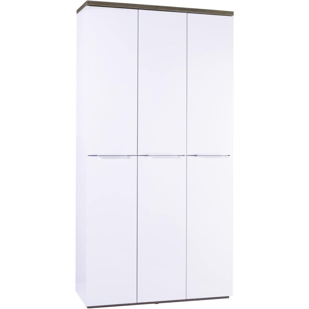 Pour un interieur harmonieux, bibliotheque avec portes, avec etageres en finition blanc et chene